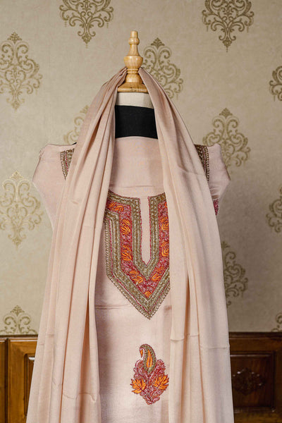 Peach Posh: Kashmiri Suit Adorned with Tilla and Sozni Embroidery - KashmKari