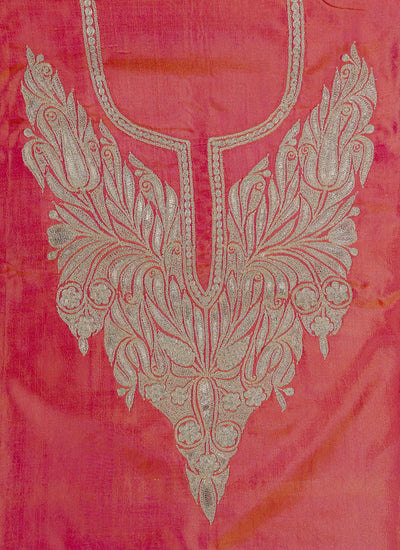 Elegant Kashmiri Silk Suit in Pink with Exquisite Tilla Embroidery - KashmKari