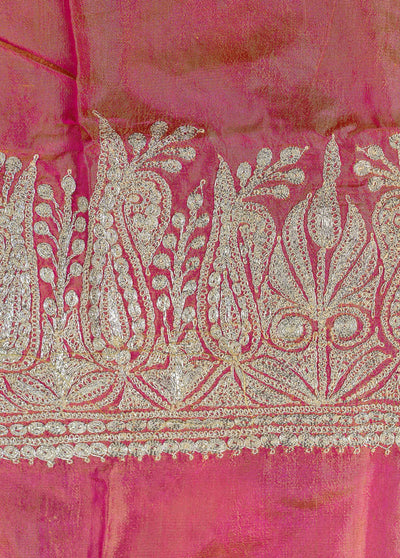 Elegant Kashmiri Silk Suit in Pink with Exquisite Tilla Embroidery - KashmKari