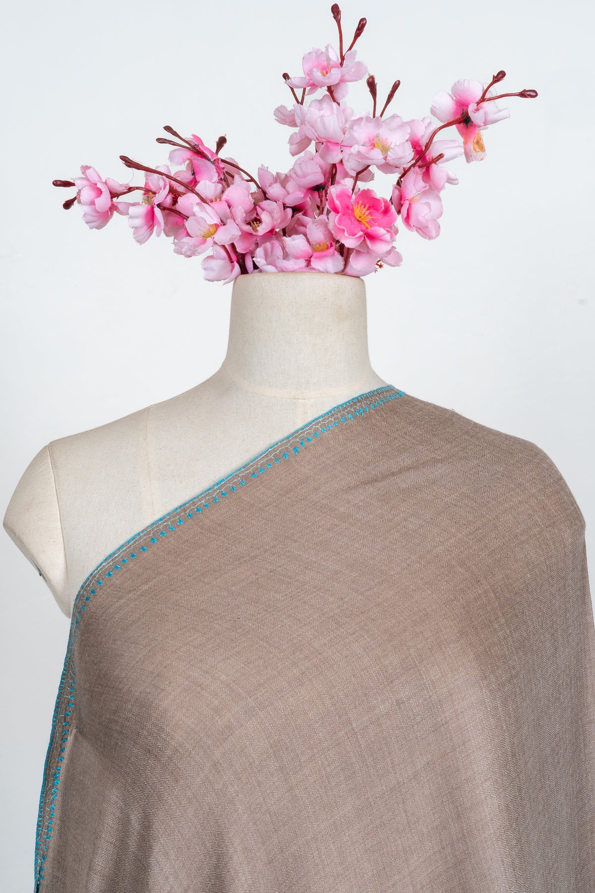 Walnut Teal Heritage: Merino wool 2.5 Yards Sozni Hand Embroidered Shawl