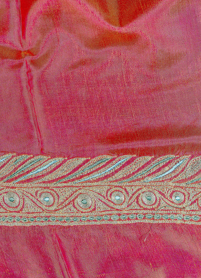 Pure Silk Elegant Pink Kashmiri Suit with Intricate Tilla Embroidery - KashmKari