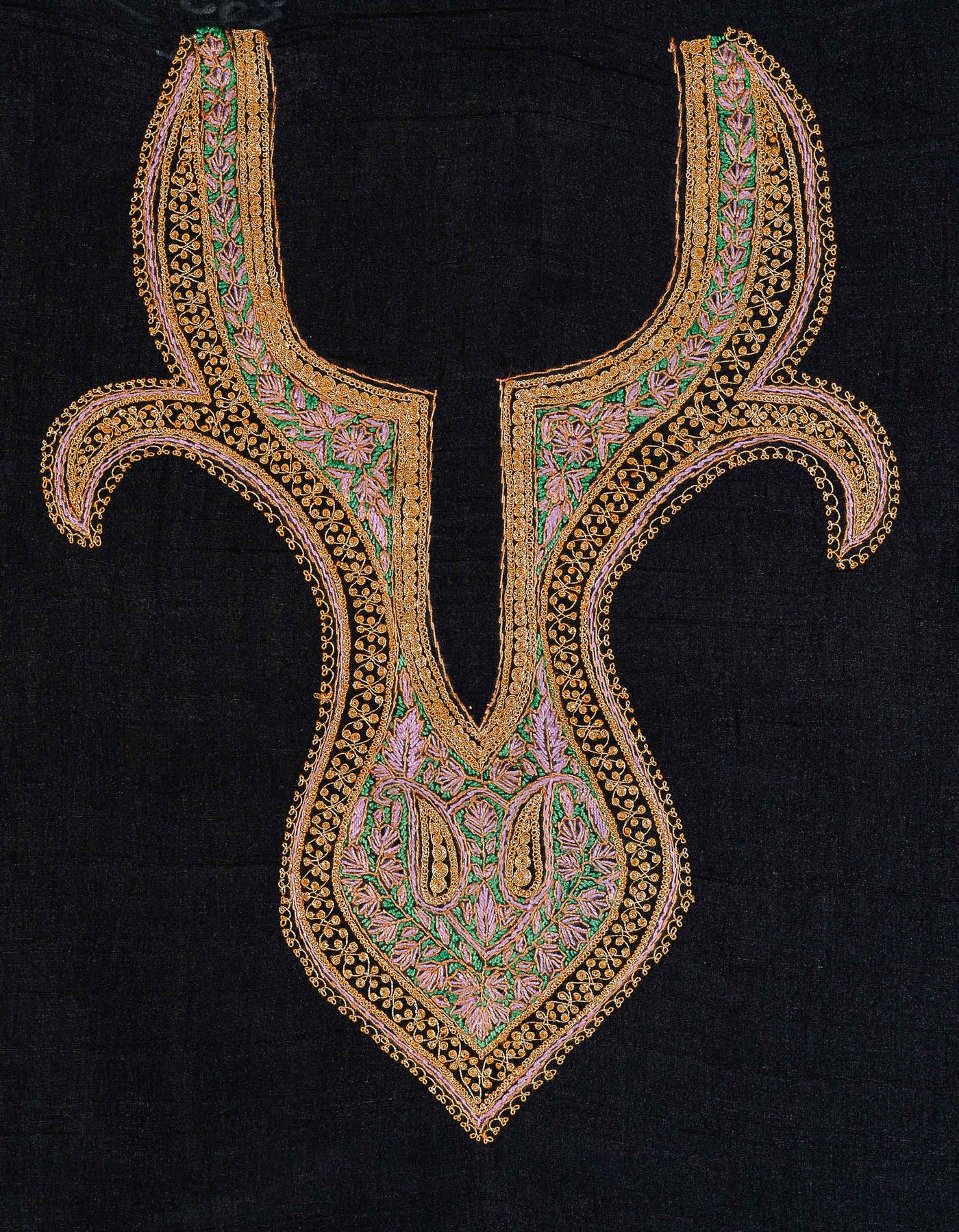 Exquisite Kashmiri Suit: Black Base with Stunning Paper Mache and Tilla Embroidery - KashmKari