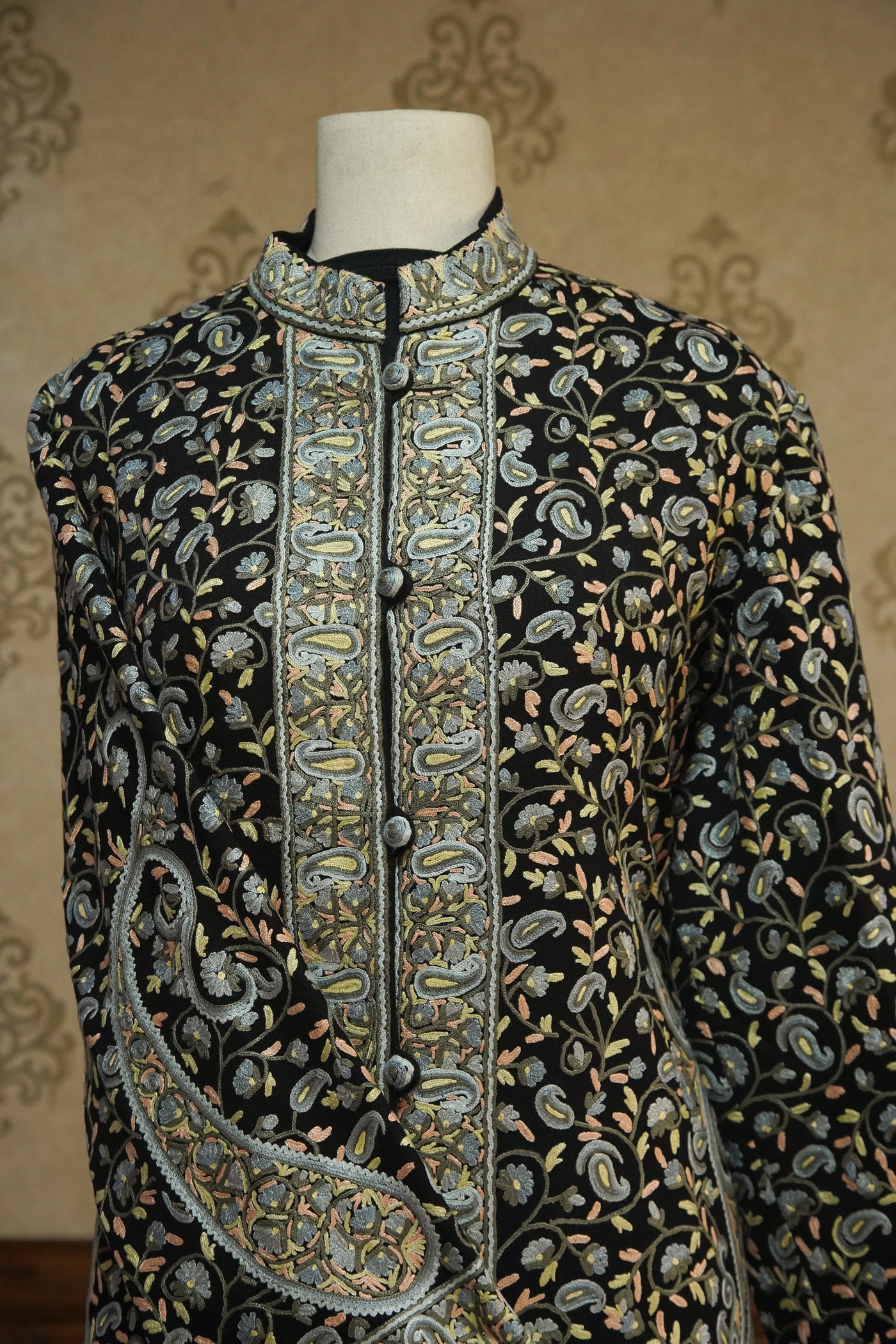 Siyah Gulzar: Kashmiri Hand-Aari Tapestry Jacket