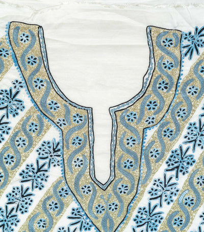 Aari and Zari Splendor: White Kashmiri Suit with Floral Embroidery