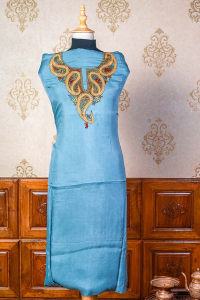 Artisan's Touch: Sozni and Tilla Embroidered Suit in Sky Blue
