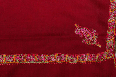 Maroon Sozni Elegance: Kashmiri Wool Shawl - KashmKari