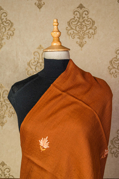 Hand Aari Embroidered Floral Maple Shawl: Mustard Beauty - KashmKari