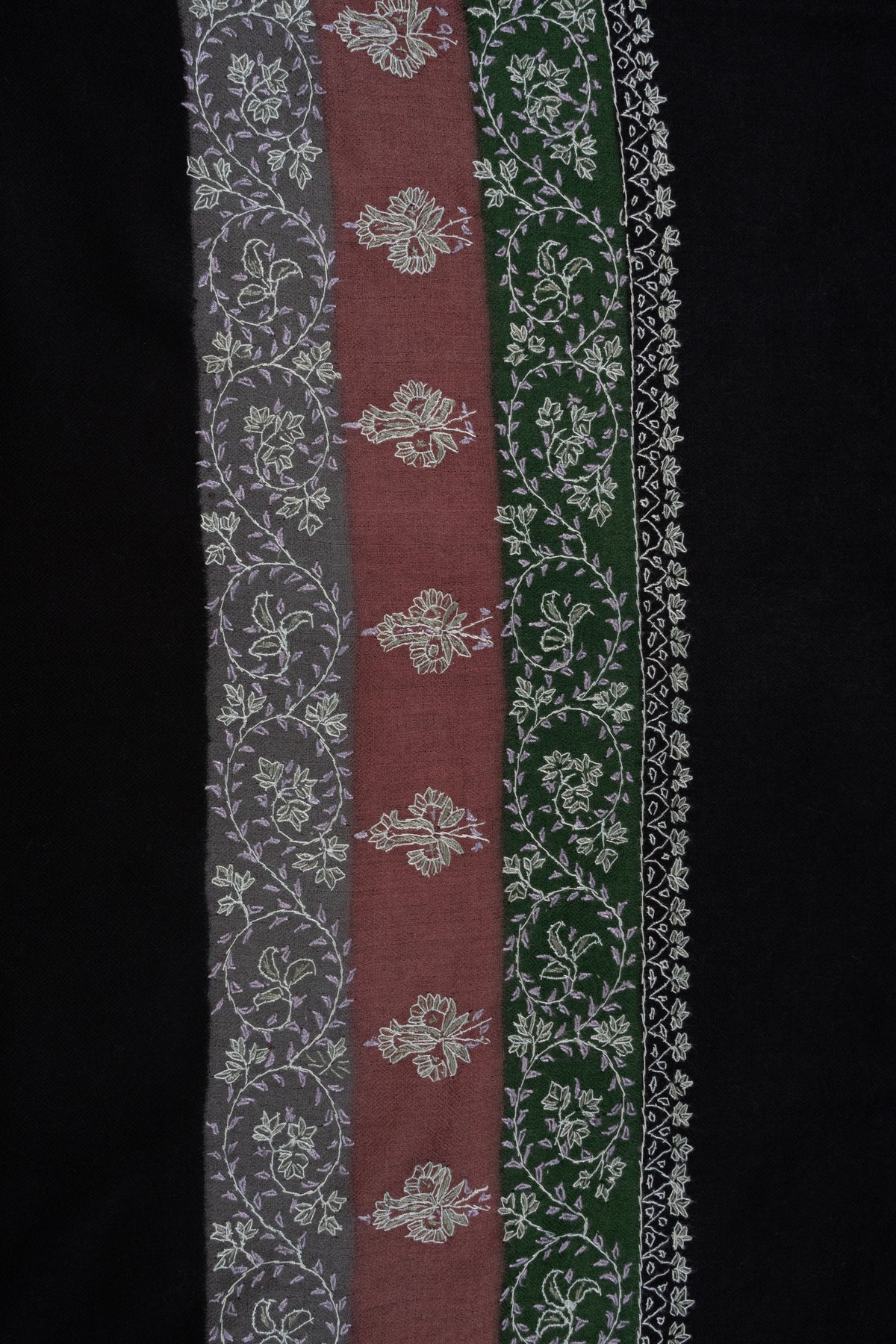 Midnight Regal Charm: Merino wool 2.5 Yards Sozni Hand Embroidered Shawl