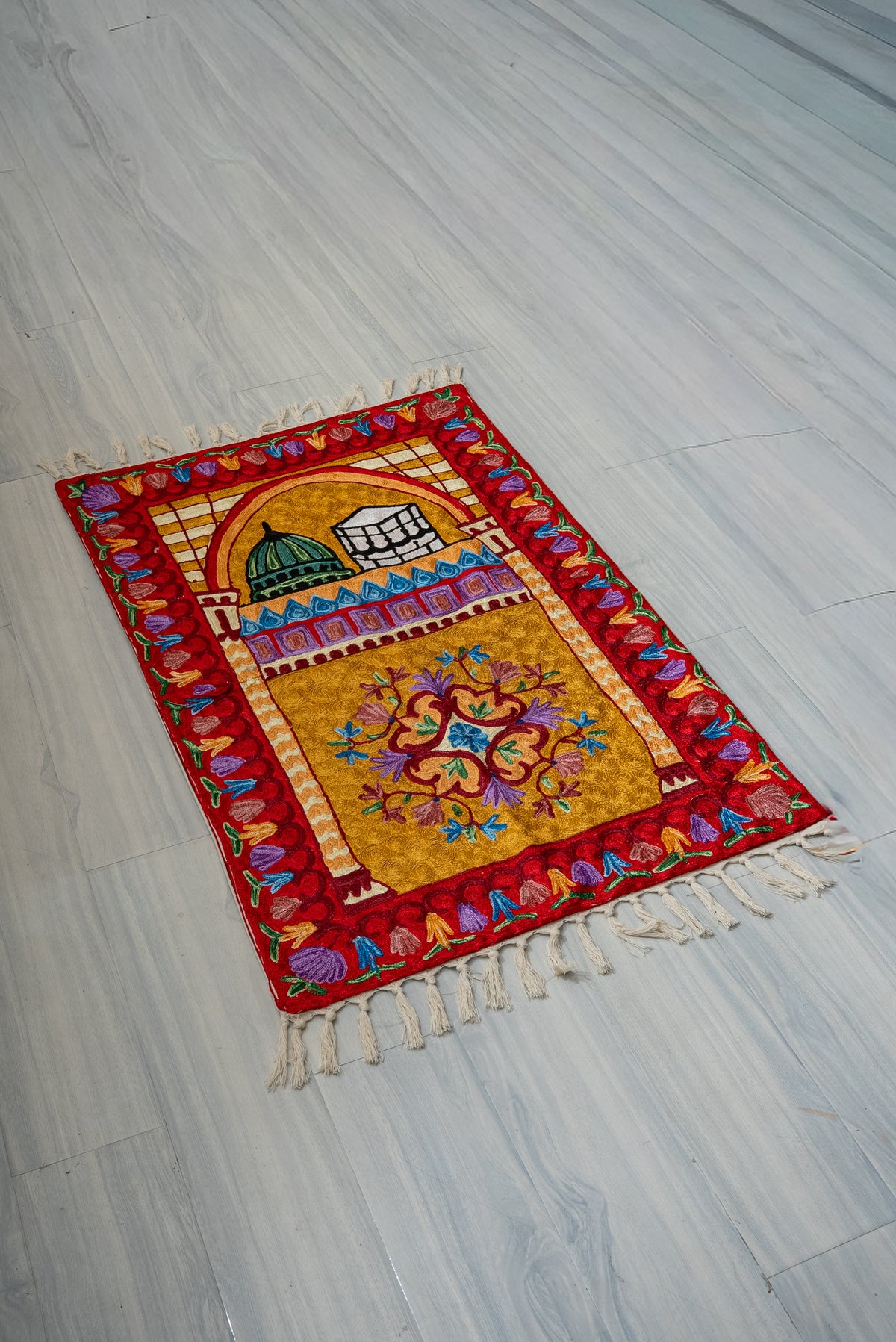 Sacred Harmony Arch: Hand Embroidered Jainimaz (Prayer Mat)