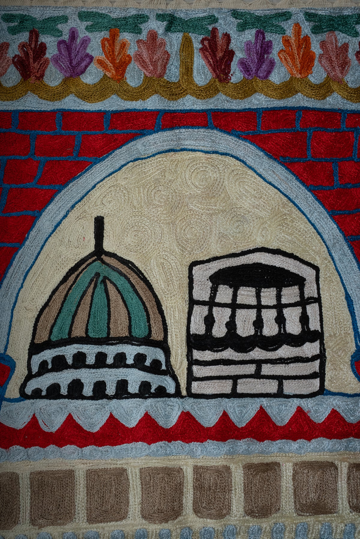 Divine Courtyard Bloom: Hand Embroidered Jainimaz (Prayer Mat)