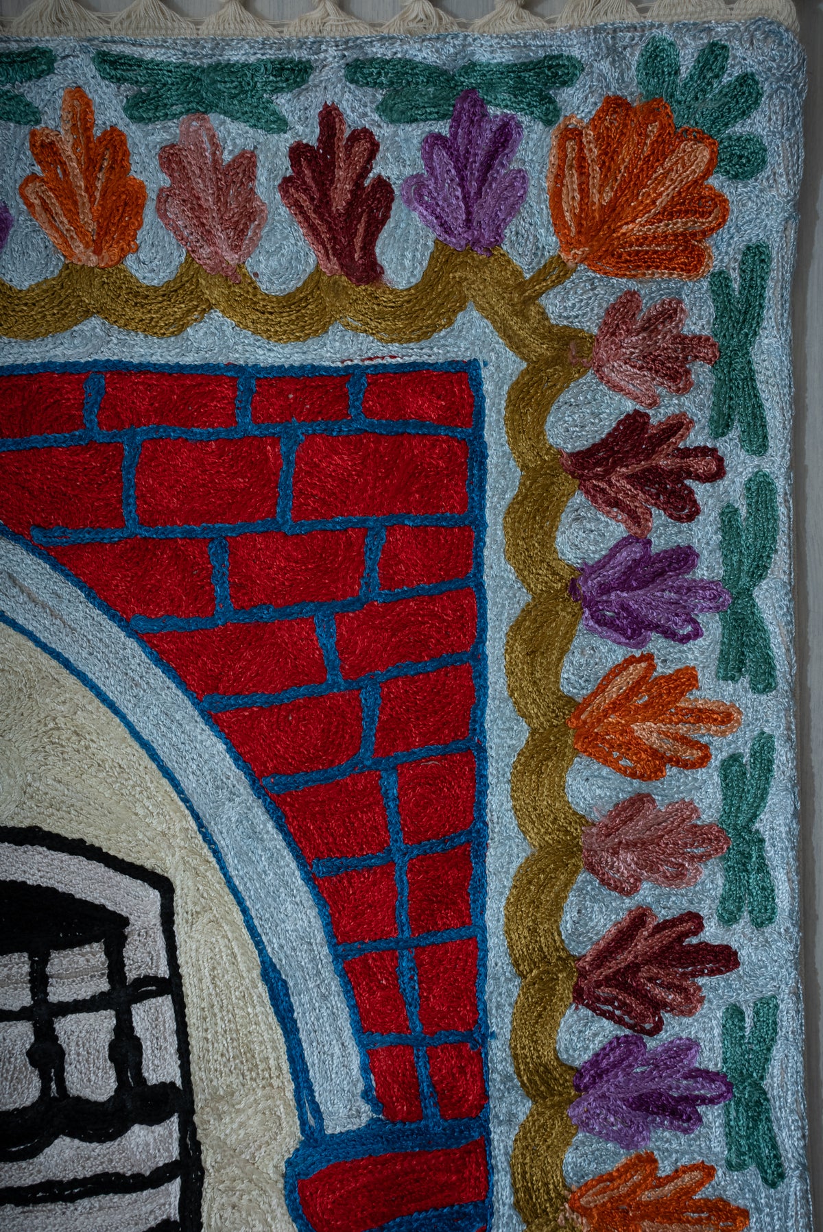 Divine Courtyard Bloom: Hand Embroidered Jainimaz (Prayer Mat)