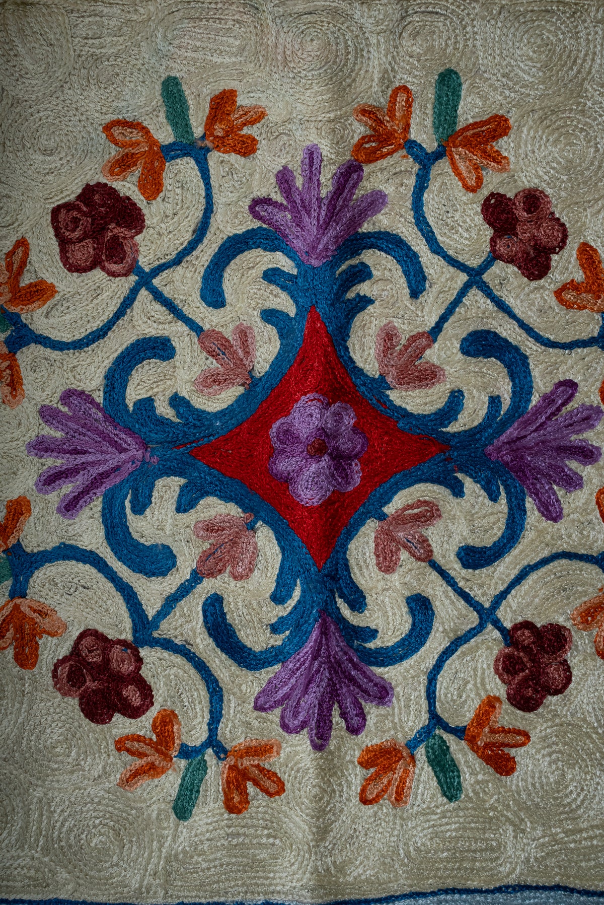 Divine Courtyard Bloom: Hand Embroidered Jainimaz (Prayer Mat)