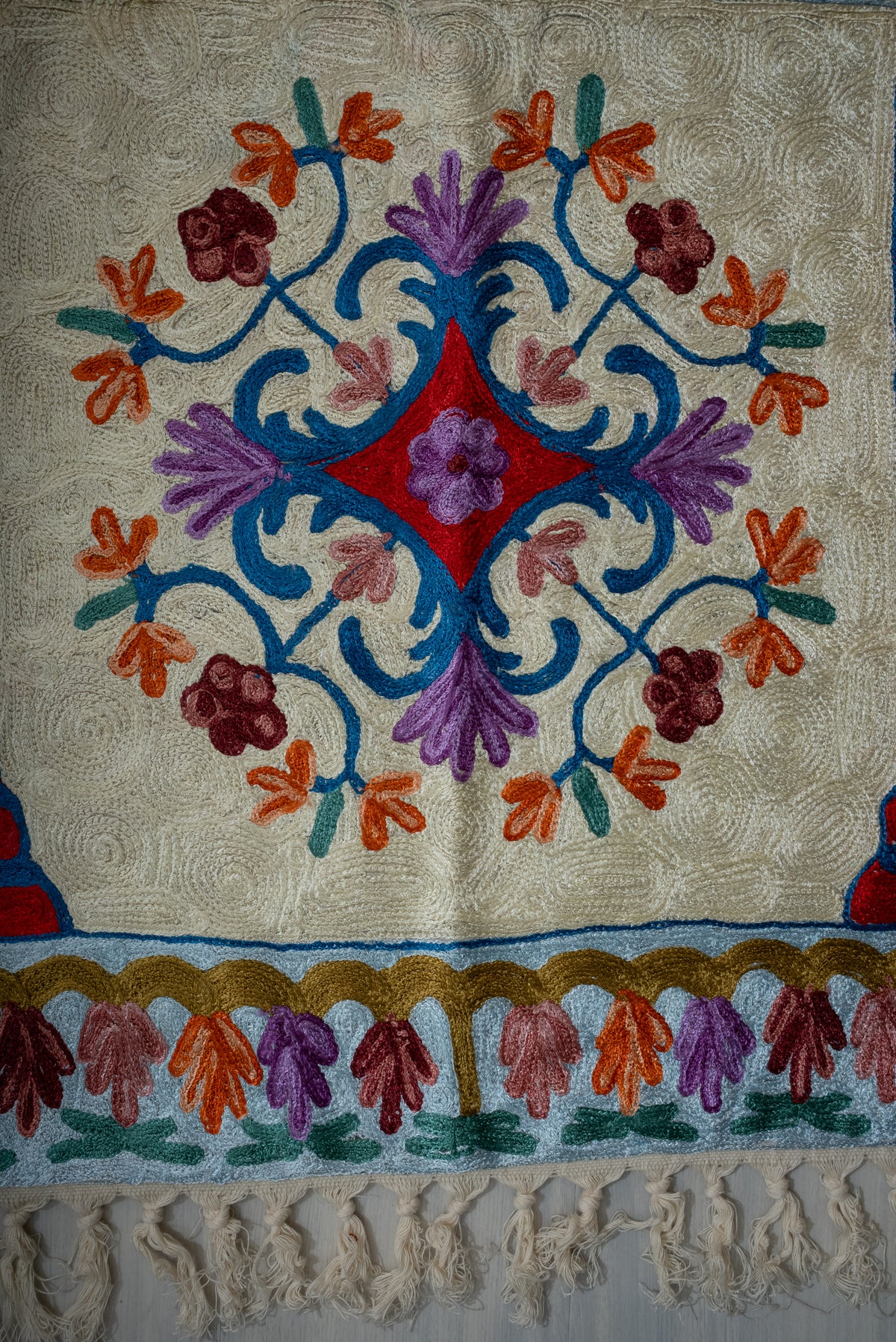 Divine Courtyard Bloom: Hand Embroidered Jainimaz (Prayer Mat)