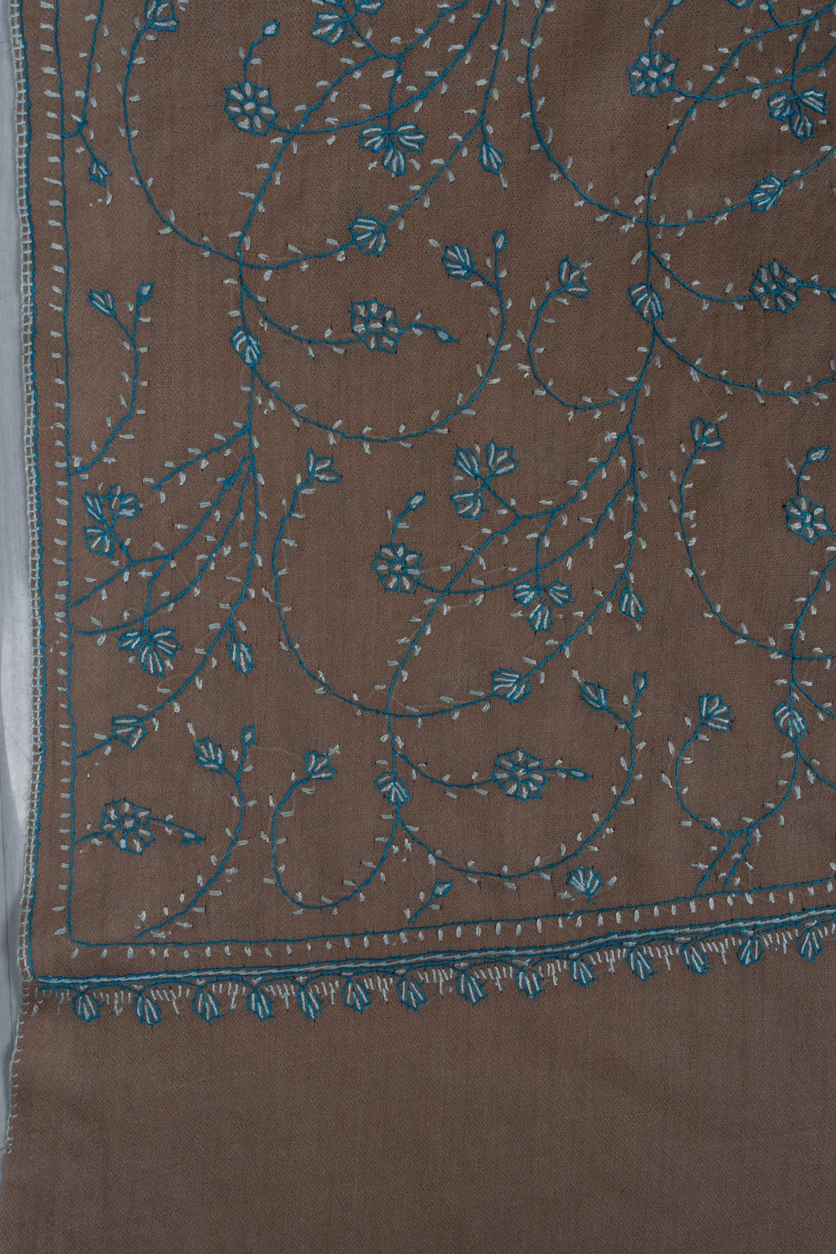 Desert Bloom Teal: Merino wool 2.5 Yards Sozni Hand Embroidered Shawl