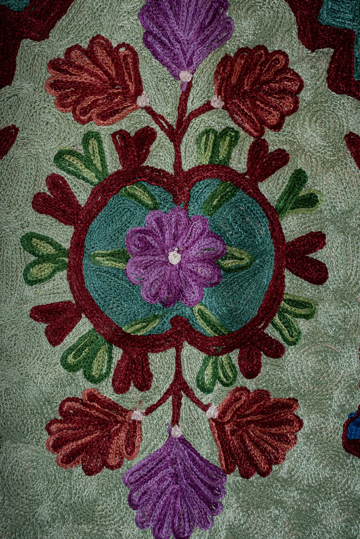 Crimson Garden Serenity: Hand Embroidered Jainimaz (Prayer Mat)