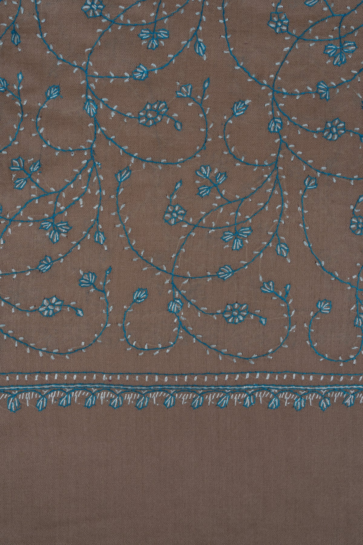 Desert Bloom Teal: Merino wool 2.5 Yards Sozni Hand Embroidered Shawl