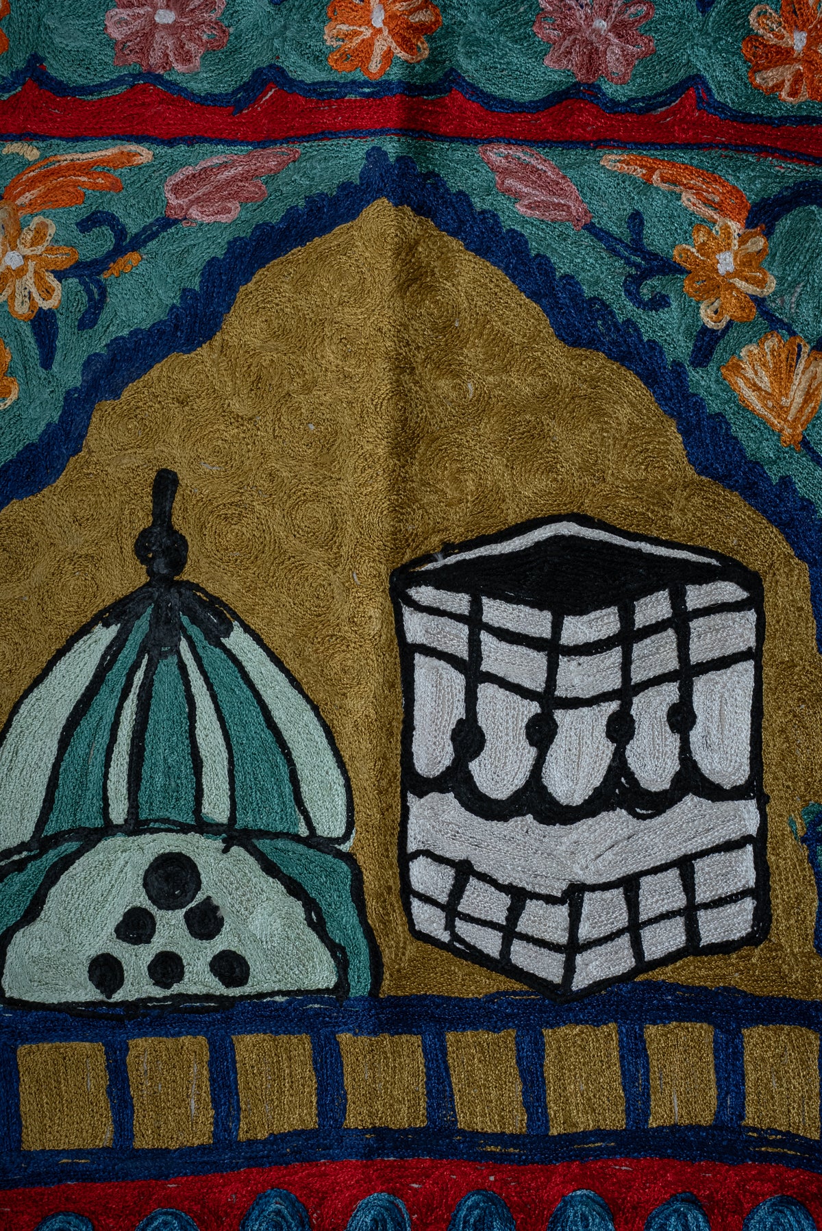 Royal Meadow Dome: Hand Embroidered Jainimaz (Prayer Mat)