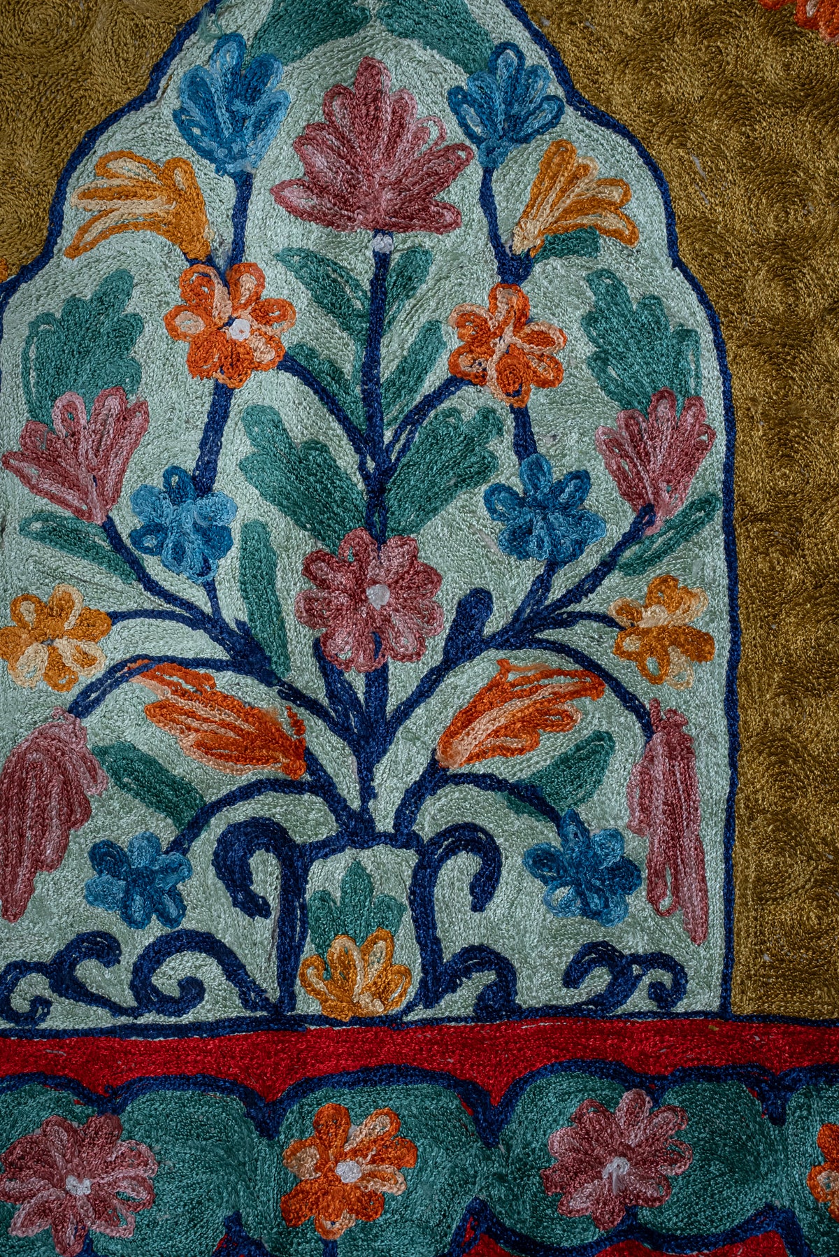 Royal Meadow Dome: Hand Embroidered Jainimaz (Prayer Mat)