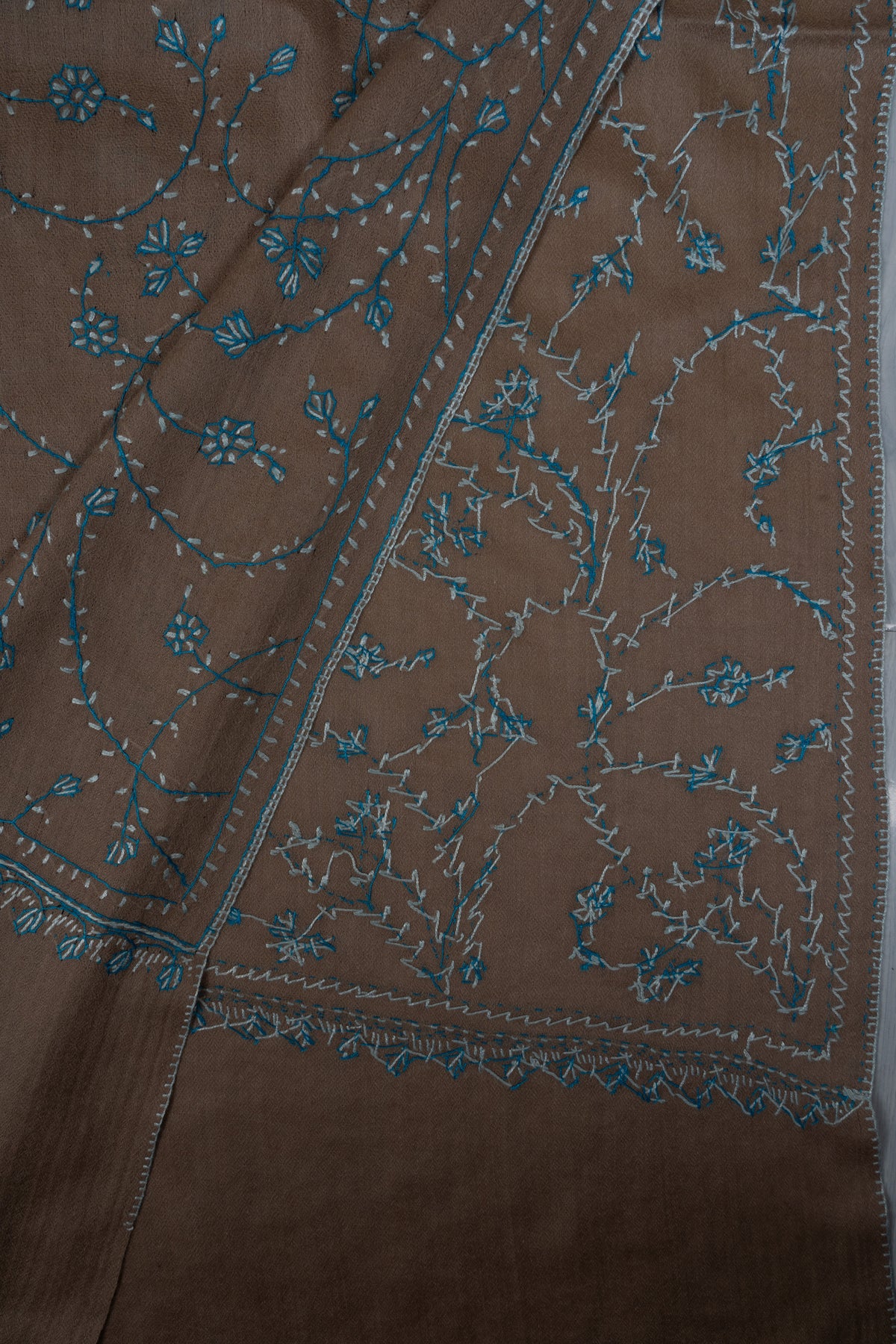 Desert Bloom Teal: Merino wool 2.5 Yards Sozni Hand Embroidered Shawl