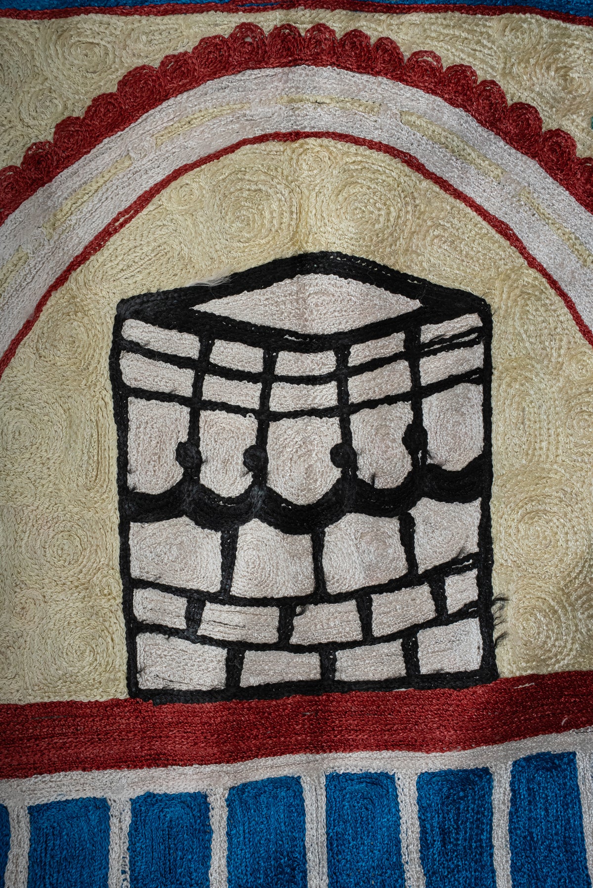 Azure Blossom Sanctuary: Hand Embroidered Jainimaz (Prayer Mat)