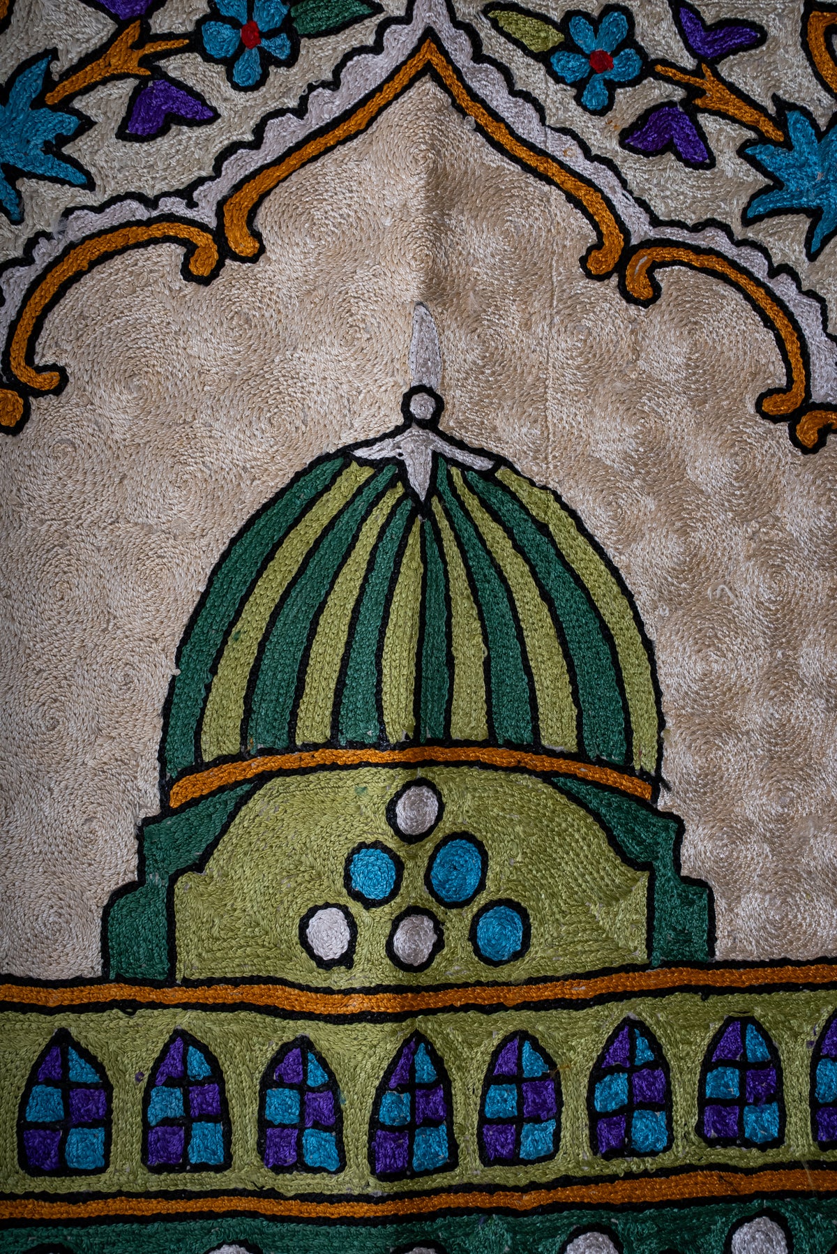Regal Floral Dome: Hand Embroidered Jainimaz (Prayer Mat)