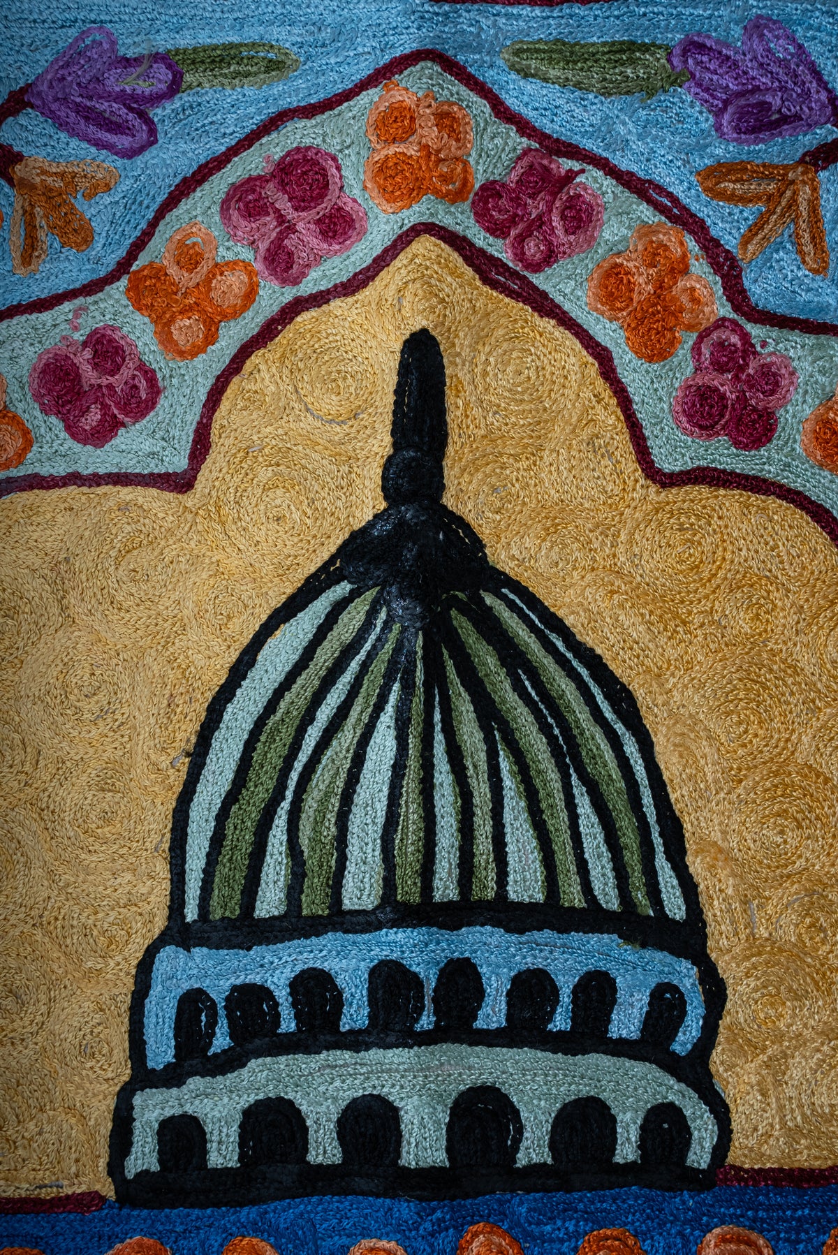 Golden Garden Radiance: Hand Embroidered Jainimaz (Prayer Mat)