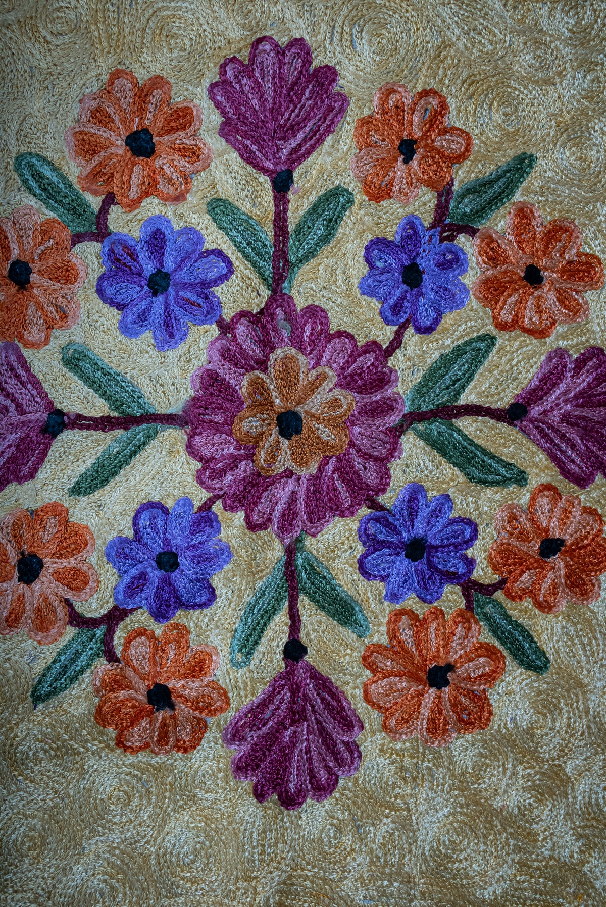Golden Garden Radiance: Hand Embroidered Jainimaz (Prayer Mat)