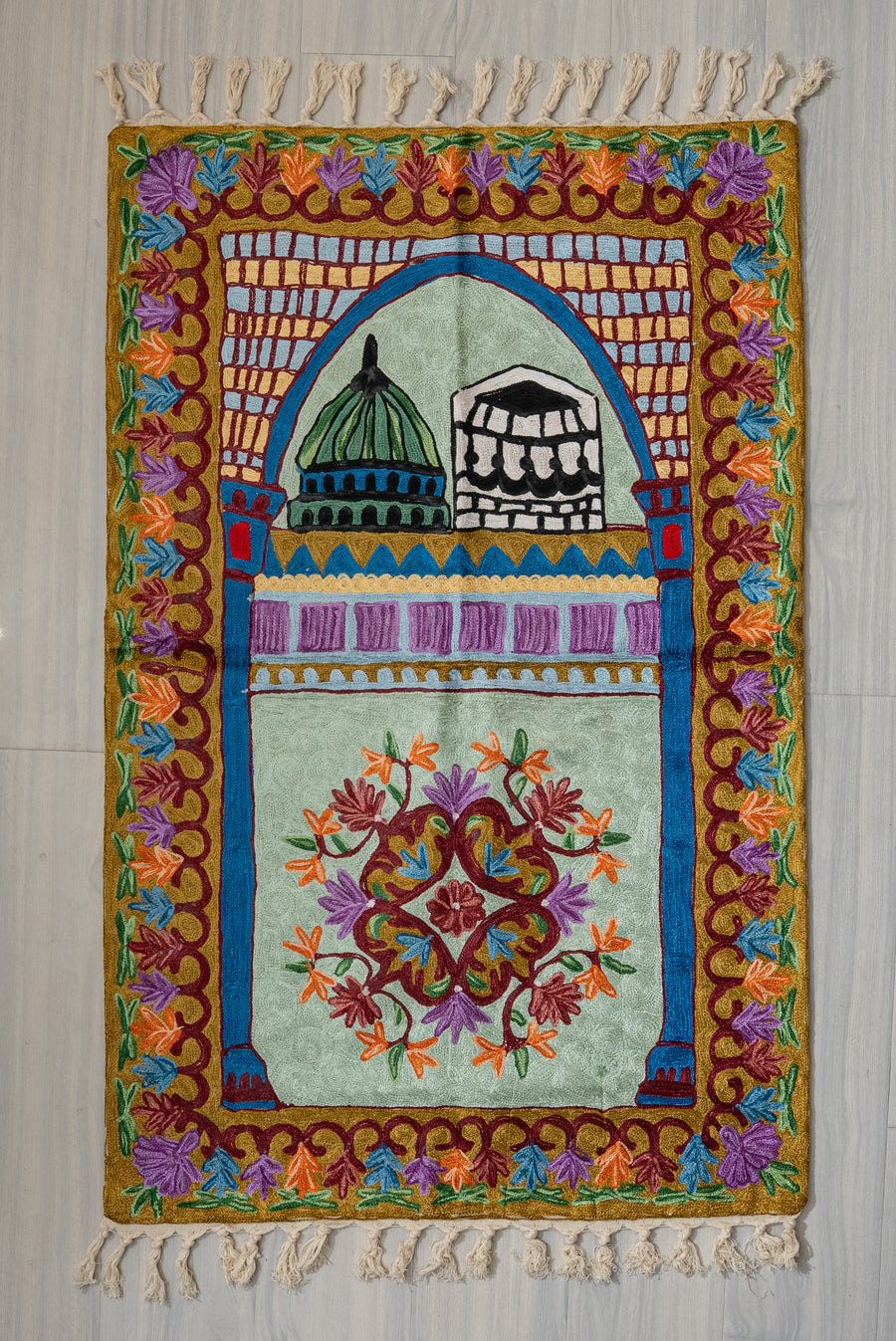 Imperial Arch Blossom: Hand Embroidered Jainimaz (Prayer Mat)