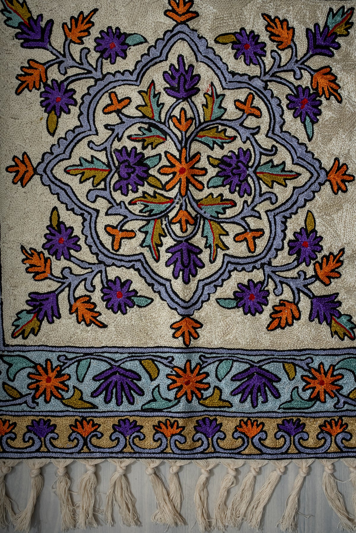 Celestial Twin Minaret Bloom: Hand Embroidered Jainimaz (Prayer Mat)