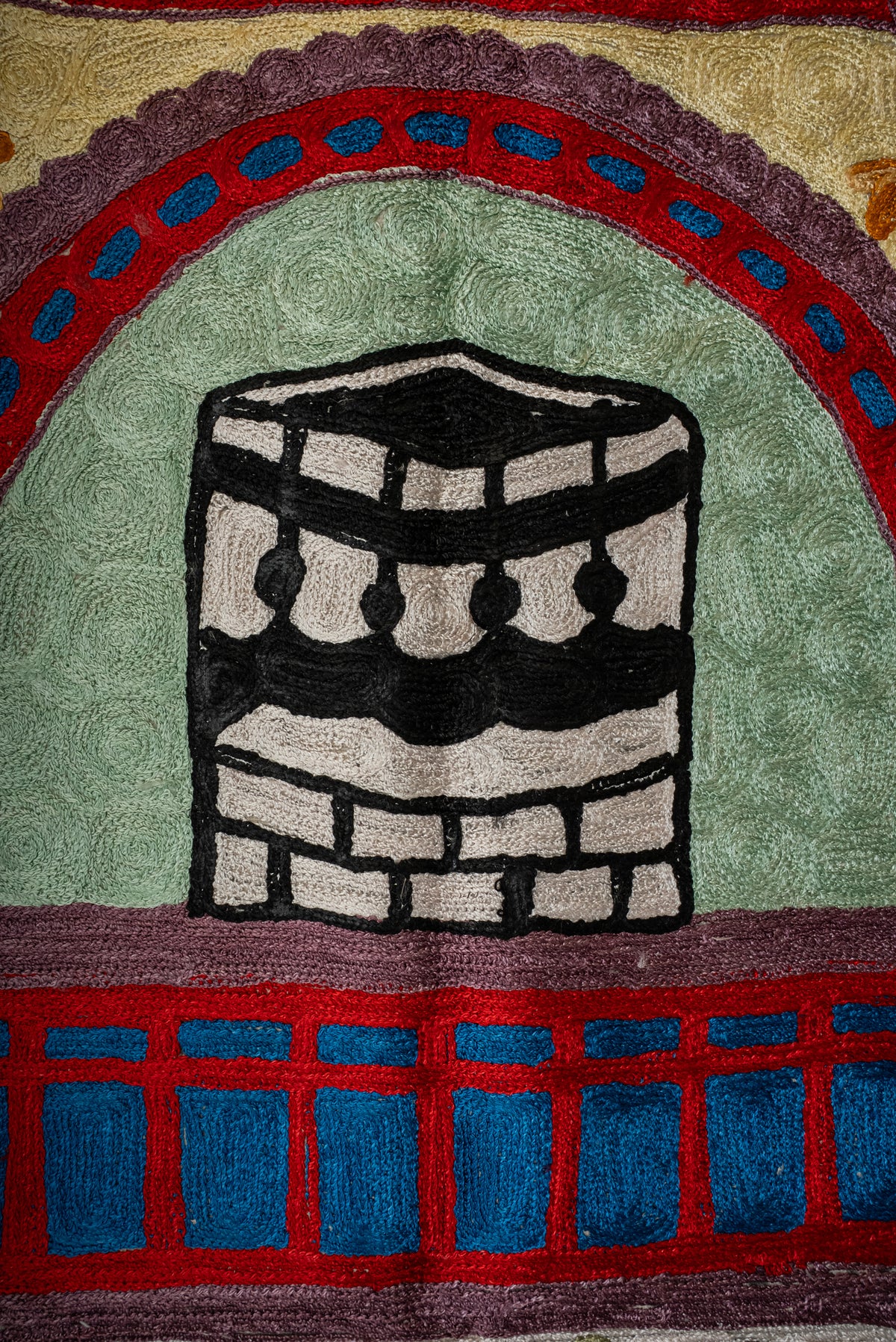 Crimson Arch Sanctuary: Hand Embroidered Jainimaz (Prayer Mat)