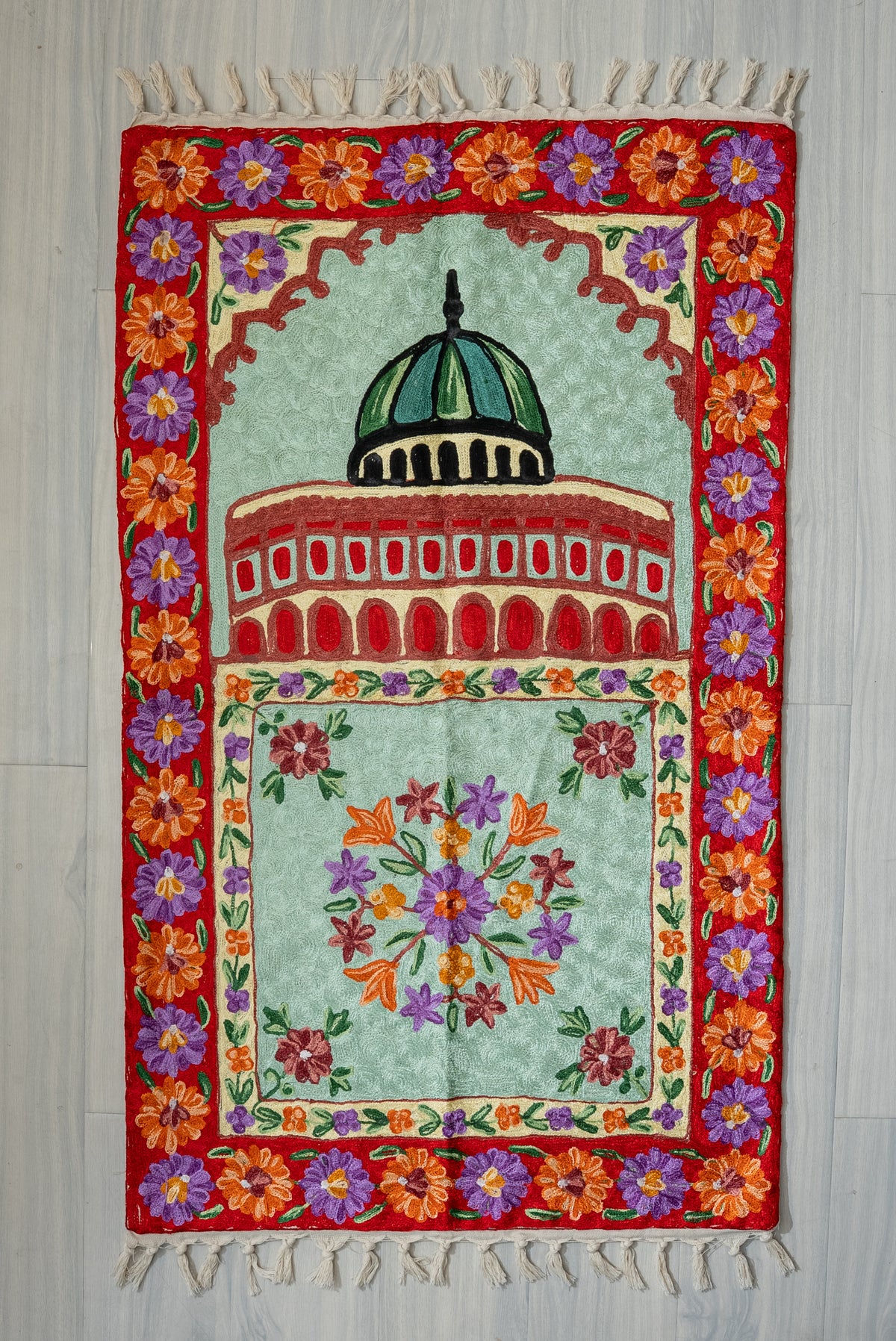 Royal Floral Dome Haven: Hand Embroidered Jainimaz (Prayer Mat)