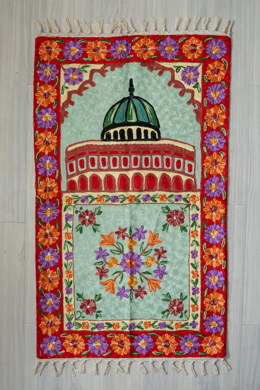 Royal Floral Dome Haven: Hand Embroidered Jainimaz (Prayer Mat)