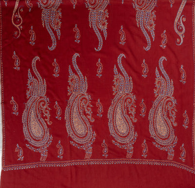 2.5 Yards | Shafaq-e-Tabassum — Sozni Hand-Embroidered Shawl in Deep Cocoa with Paisley Medallions (Copy)