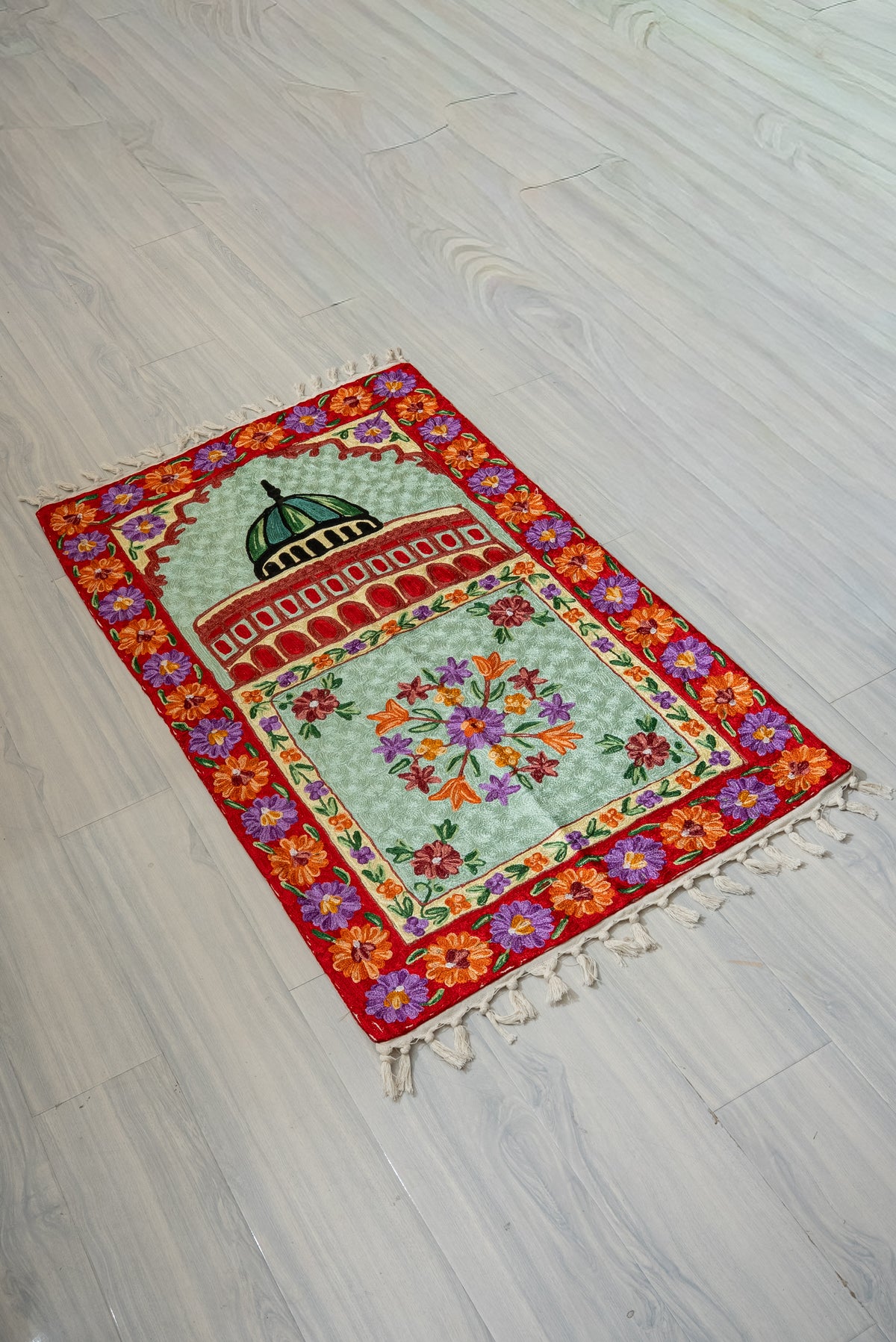 Royal Floral Dome Haven: Hand Embroidered Jainimaz (Prayer Mat)
