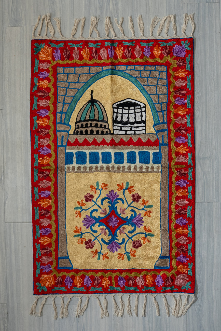 Golden Sanctuary Dual Dome: Hand Embroidered Jainimaz (Prayer Mat)