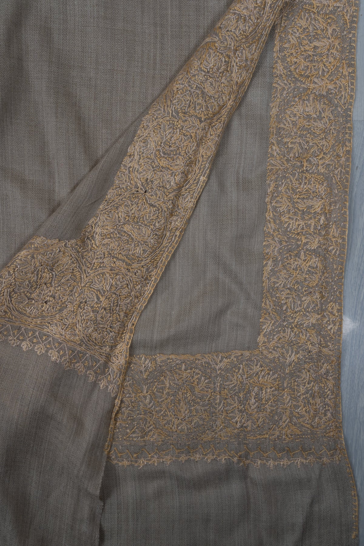 Silver Sand Classic: Merino wool 2.5 Yards Sozni Hand Embroidered