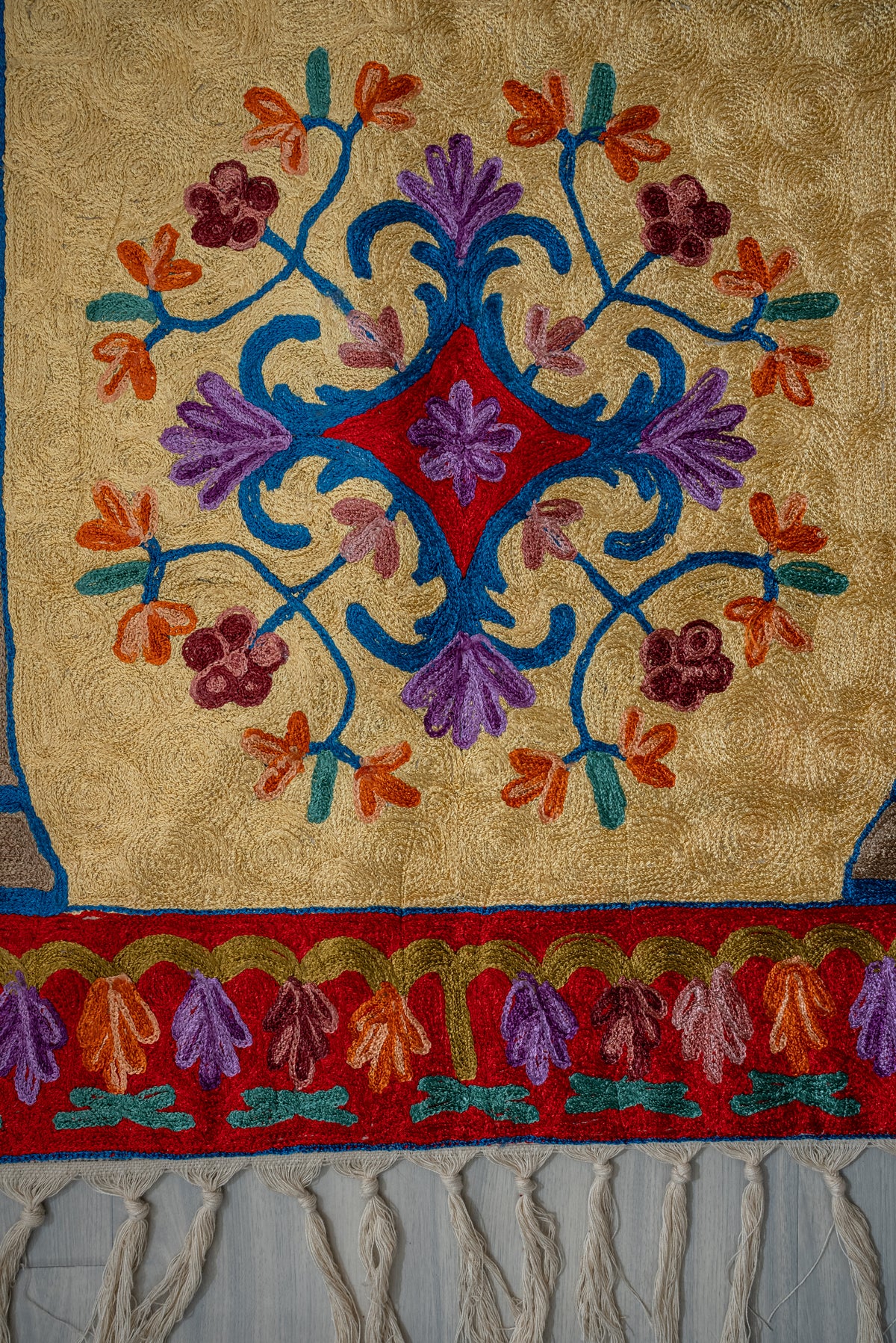 Golden Sanctuary Dual Dome: Hand Embroidered Jainimaz (Prayer Mat)