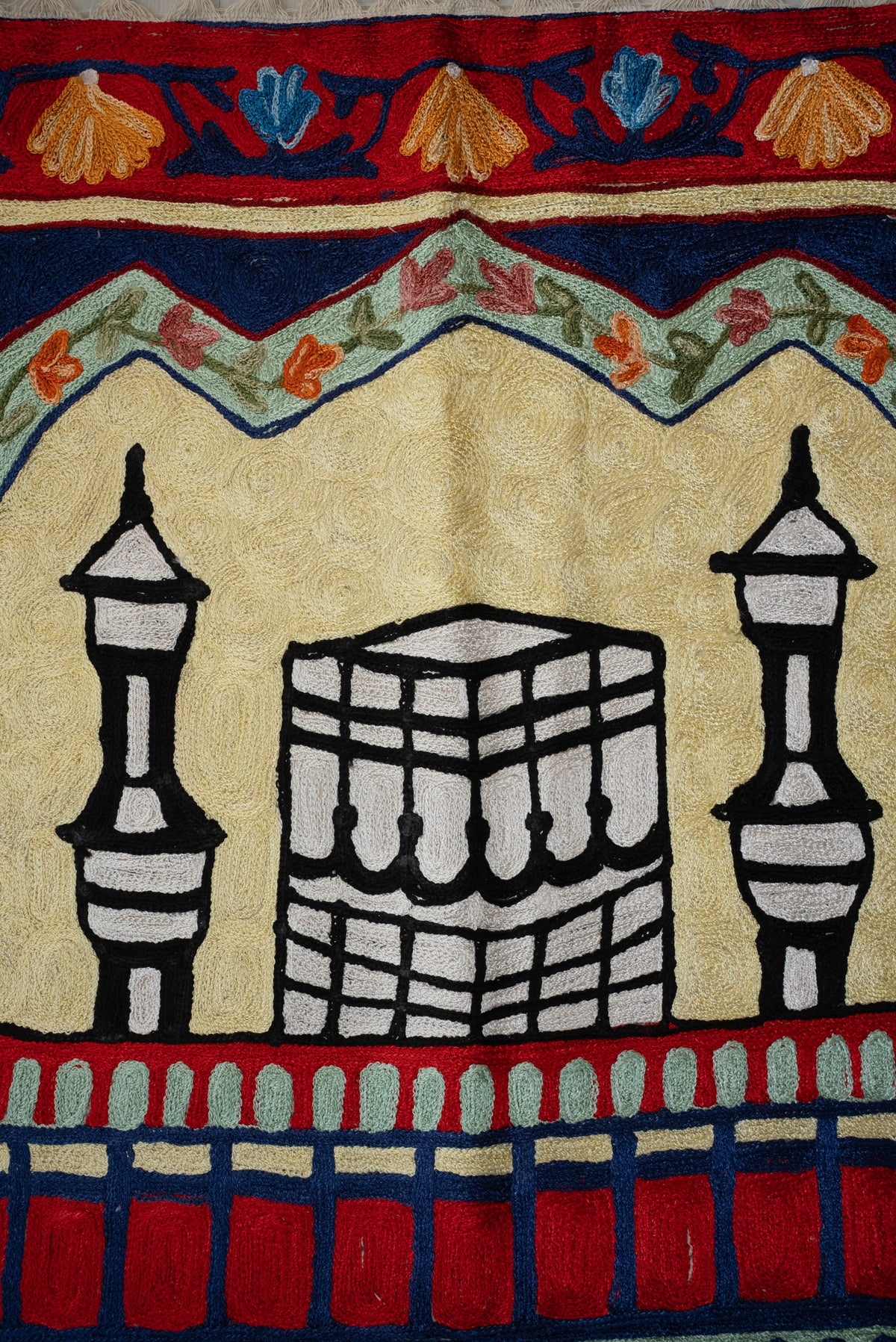 Midnight Minaret Bloom: Hand Embroidered Jainimaz (Prayer Mat)