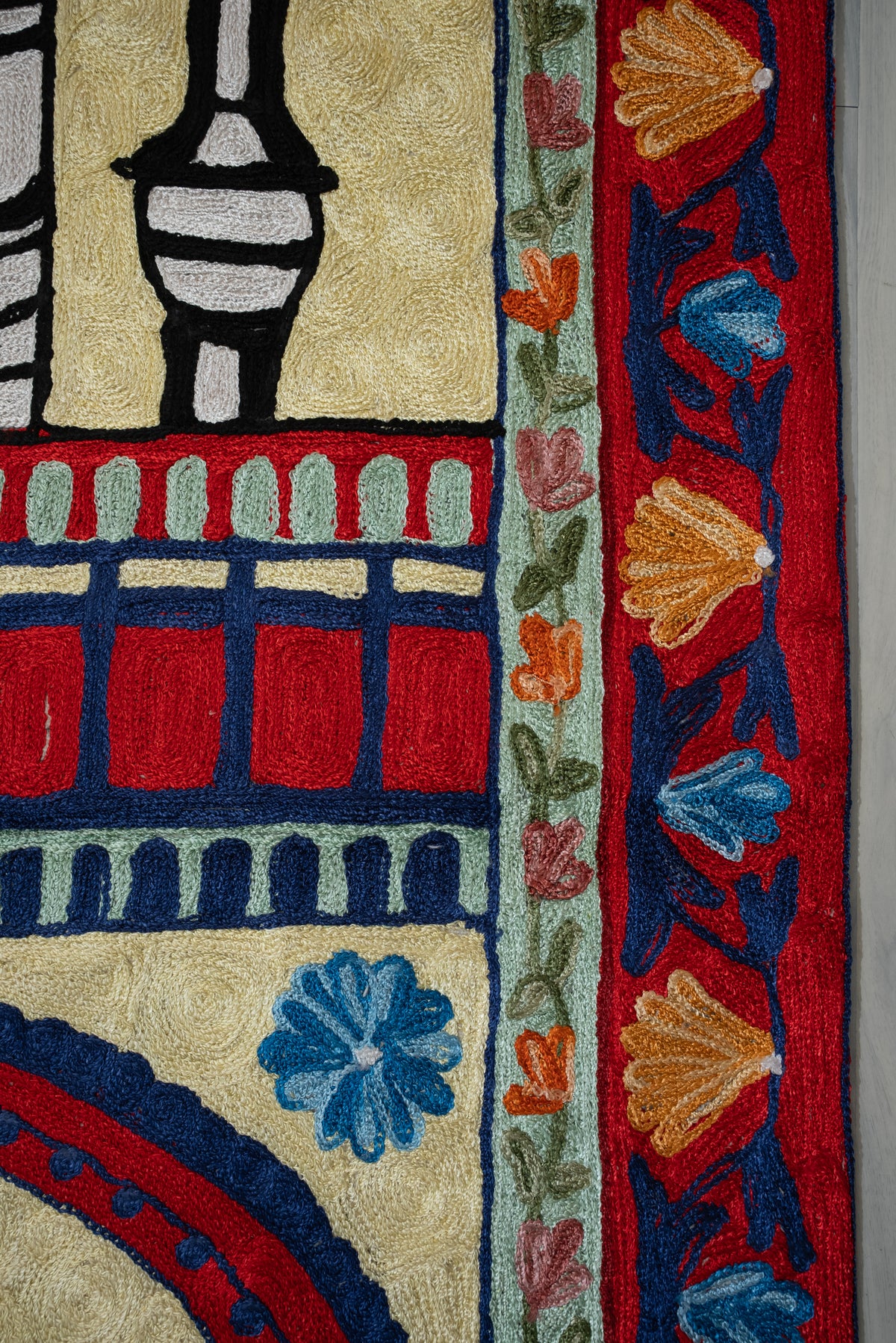 Midnight Minaret Bloom: Hand Embroidered Jainimaz (Prayer Mat)
