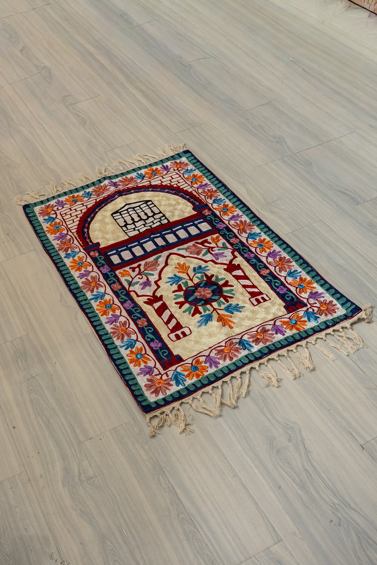 Floral Arch Harmony: Hand Embroidered Jainimaz (Prayer Mat)