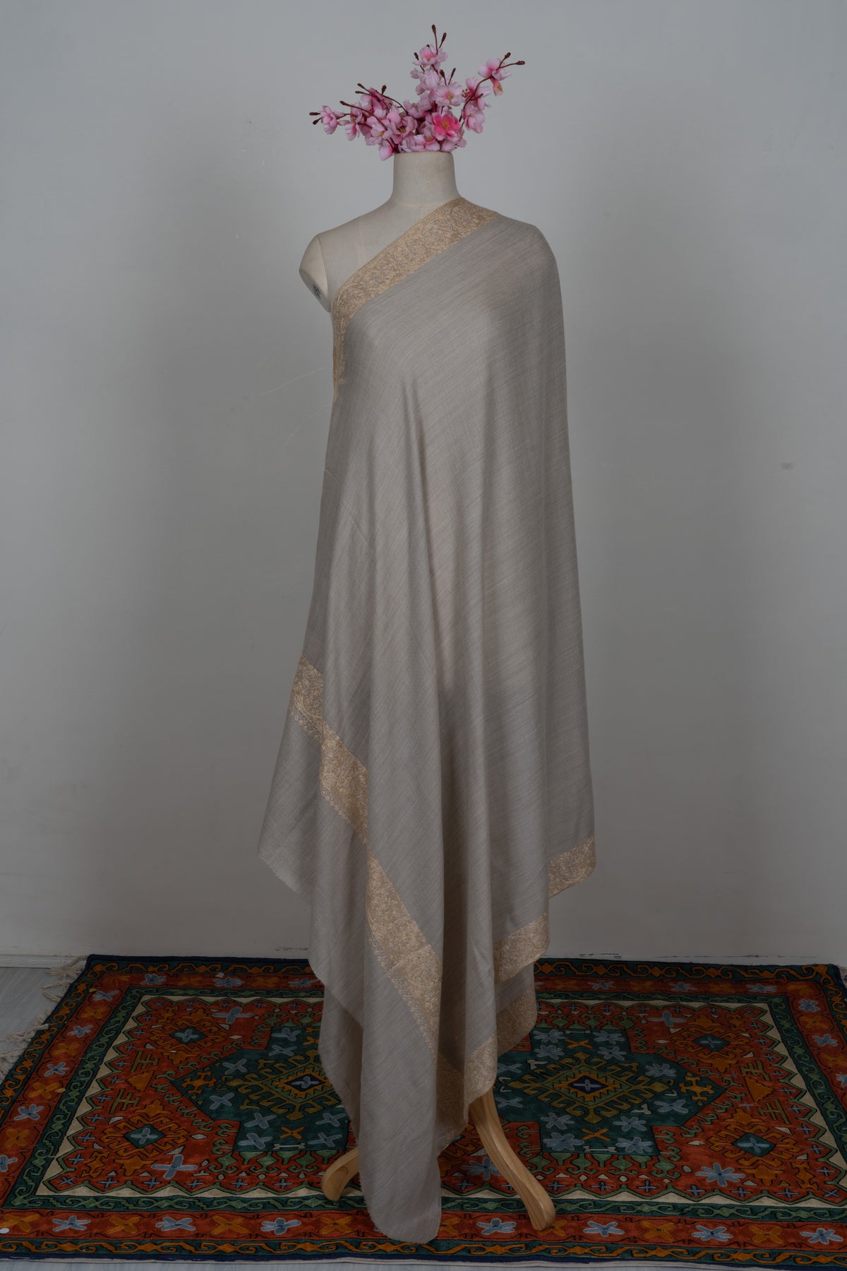 Silver Sand Classic: Merino wool 2.5 Yards Sozni Hand Embroidered