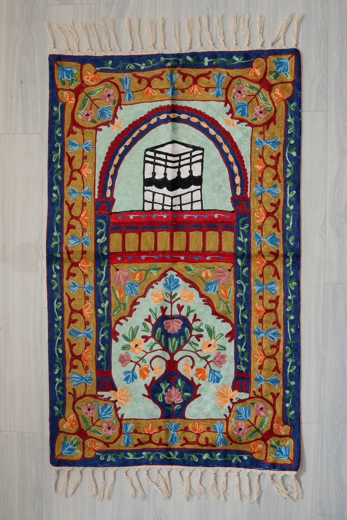 Garden Arch Radiance: Hand Embroidered Jainimaz (Prayer Mat)
