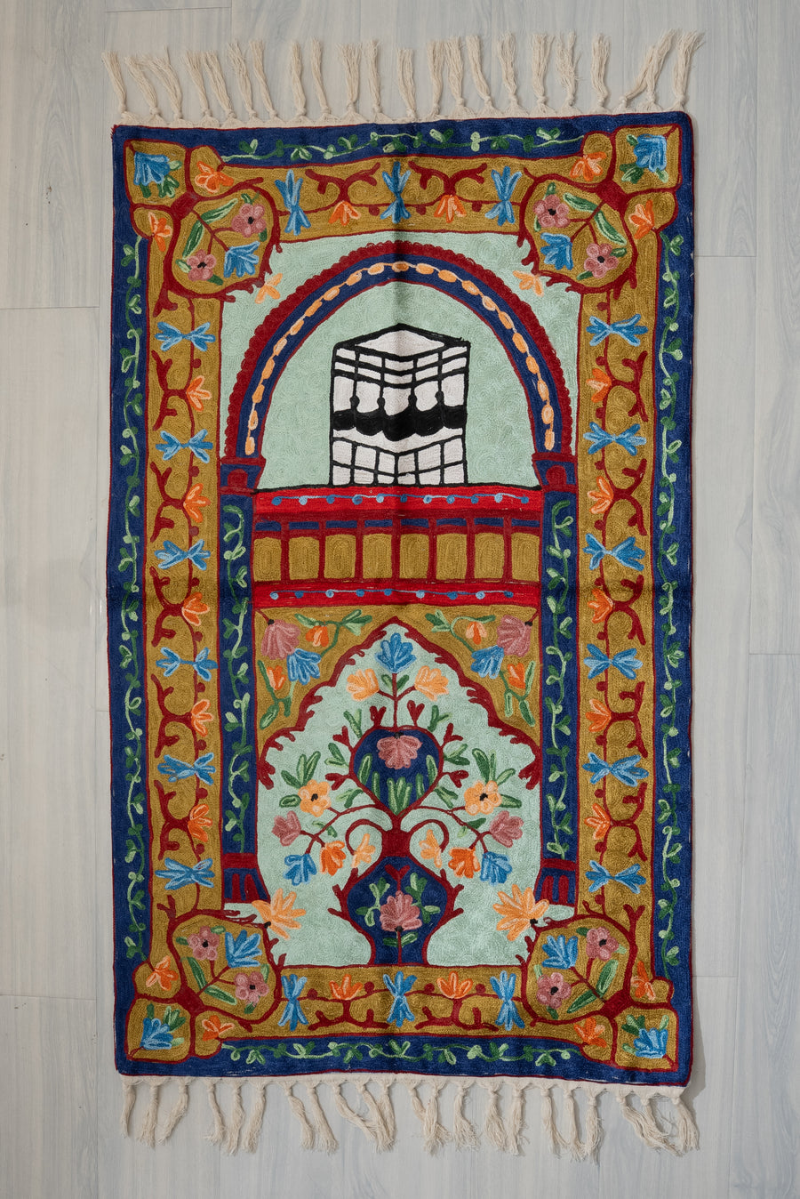 Garden Arch Radiance: Hand Embroidered Jainimaz (Prayer Mat)
