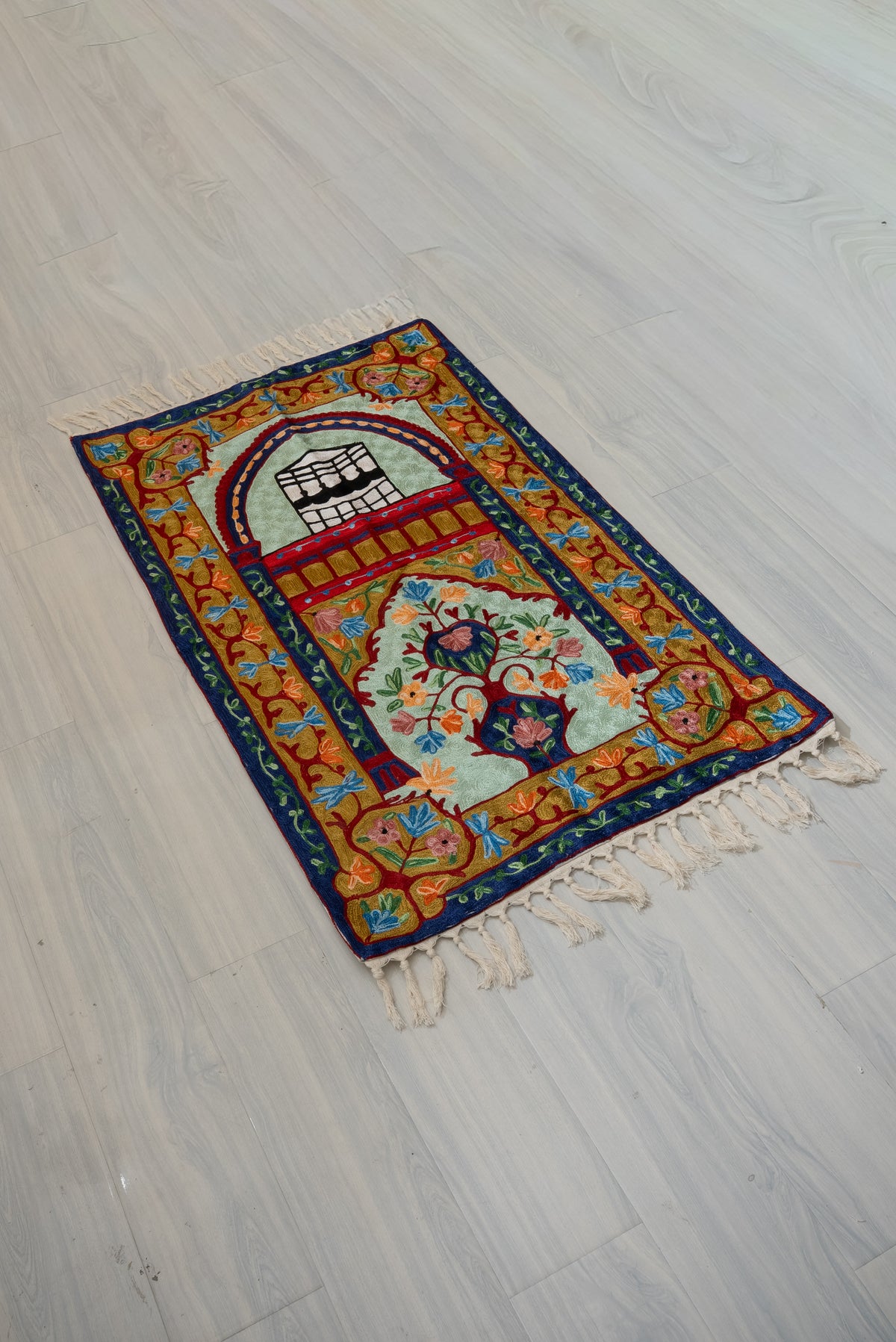 Garden Arch Radiance: Hand Embroidered Jainimaz (Prayer Mat)