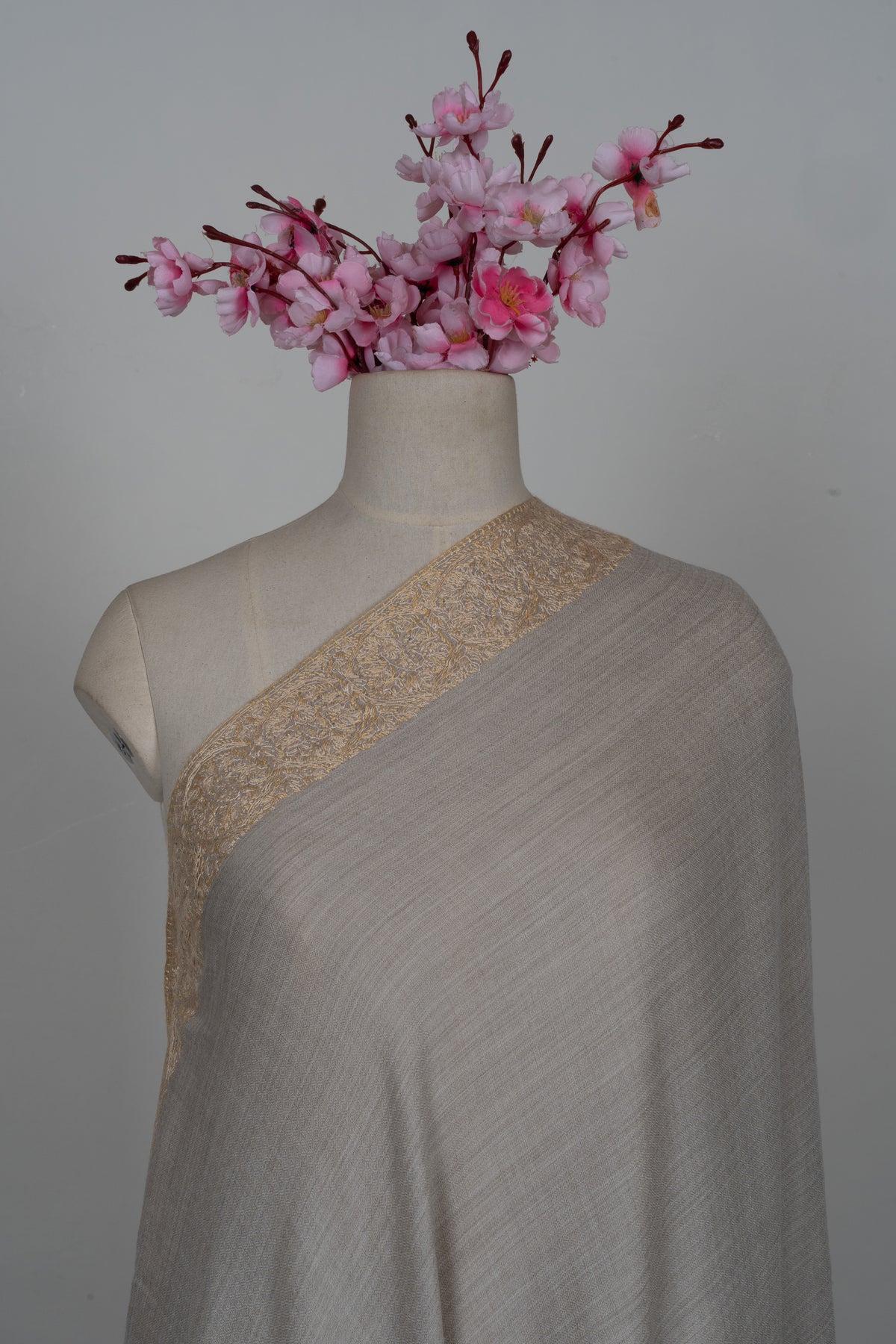 Silver Sand Classic: Merino wool 2.5 Yards Sozni Hand Embroidered