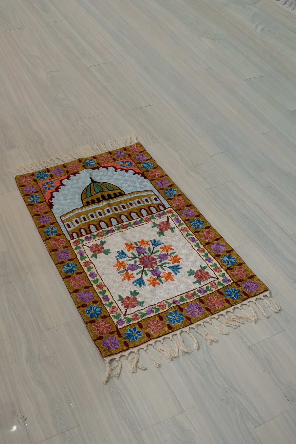 Golden Dome Bloom: Hand Embroidered Jainimaz (Prayer Mat)