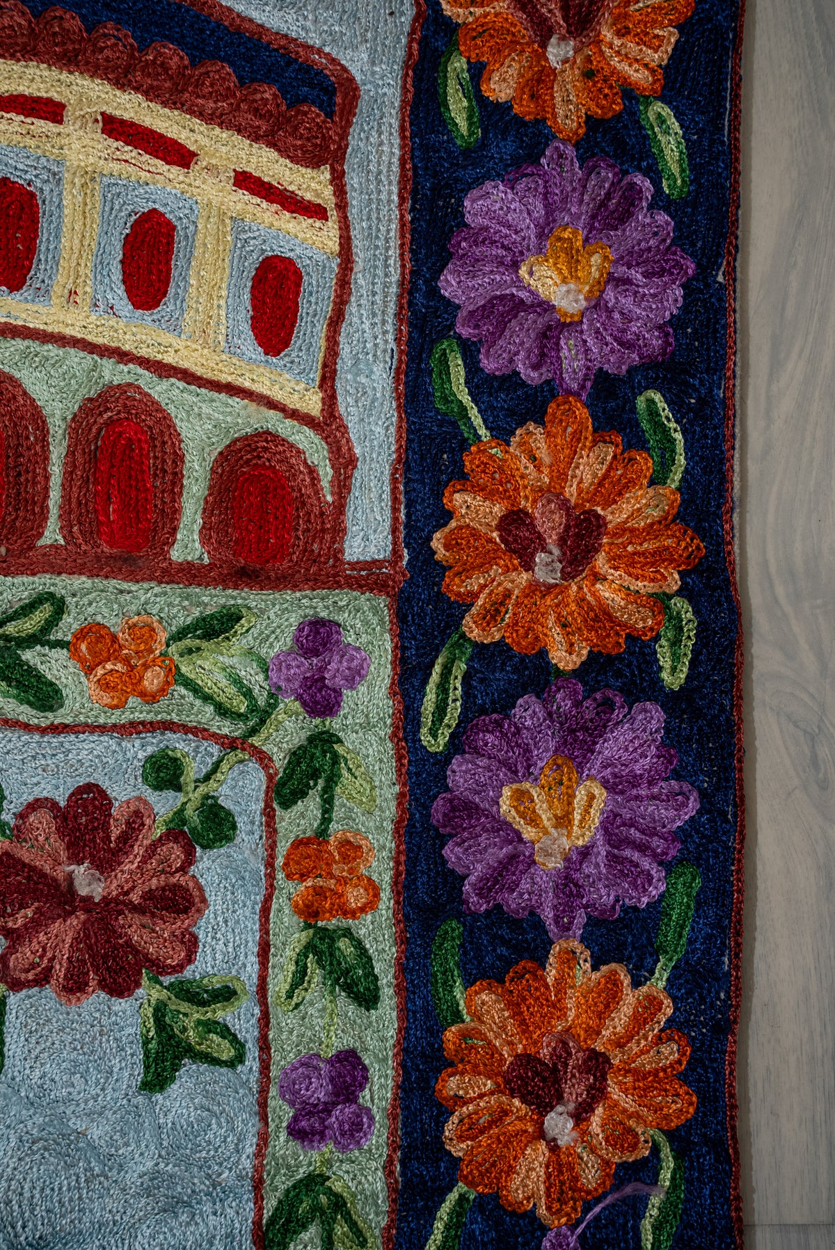Midnight Floral Dome Grace: Hand Embroidered Jainimaz (Prayer Mat)