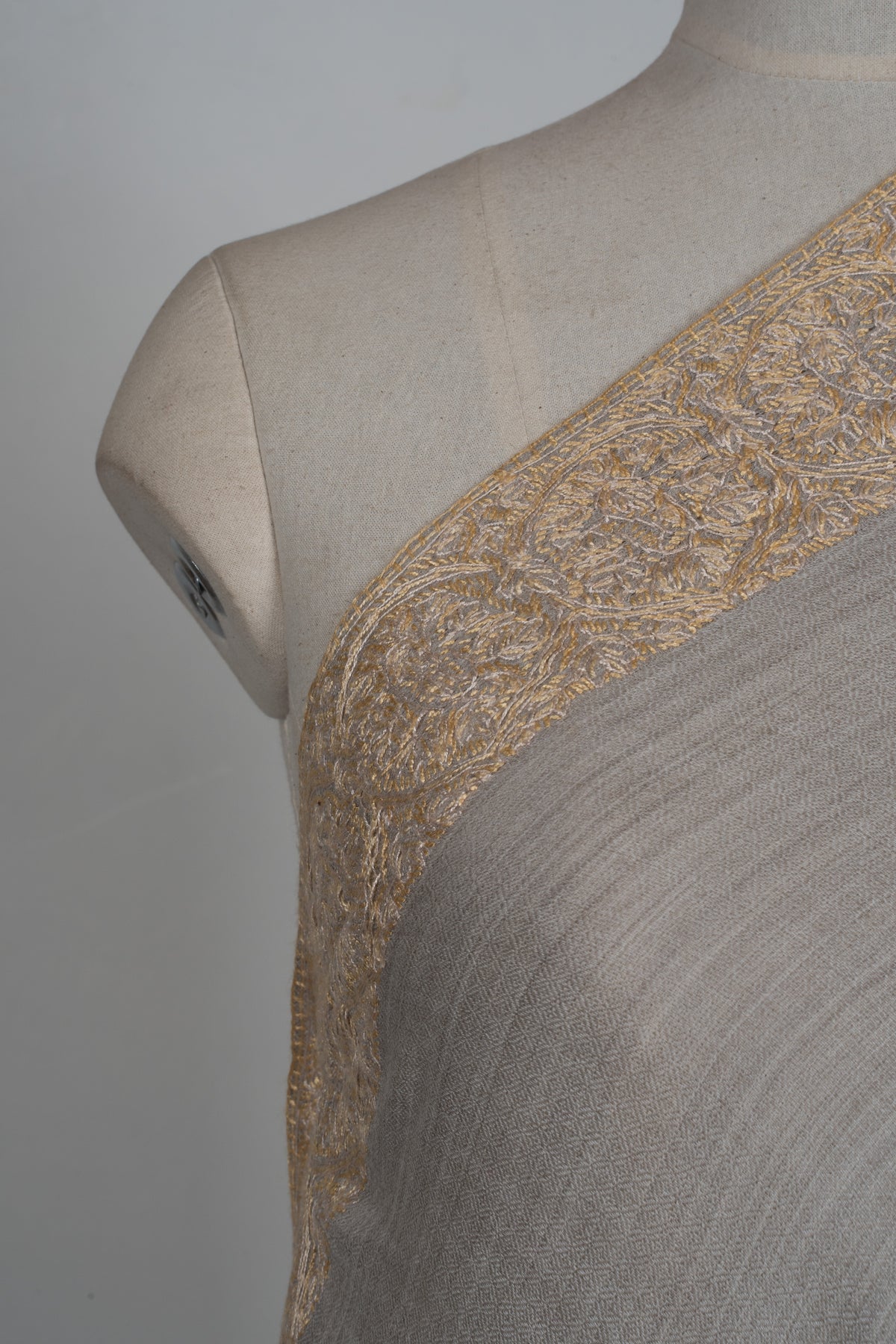 Silver Sand Classic: Merino wool 2.5 Yards Sozni Hand Embroidered