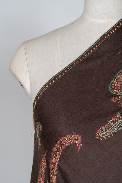 2.5 Yards | Shafaq-e-Tabassum — Sozni Hand-Embroidered Shawl in Deep Cocoa with Paisley Medallions