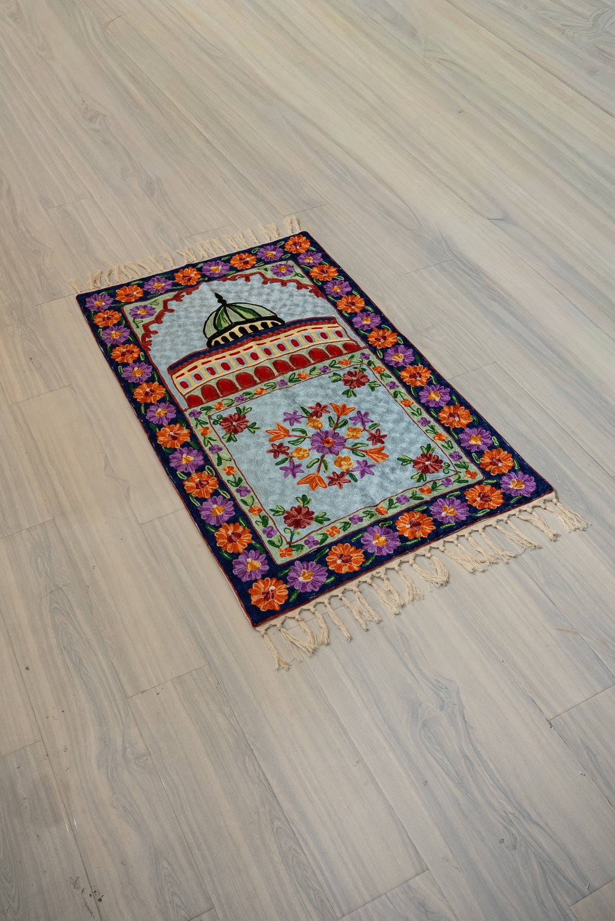 Midnight Floral Dome Grace: Hand Embroidered Jainimaz (Prayer Mat)